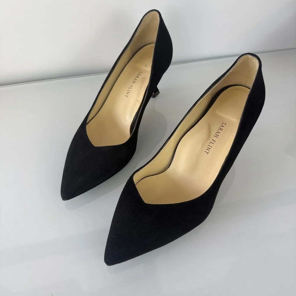 Sarah Flint Perfect Kitten Pumps Women 40 Black Suede Sculptural Heel Italy